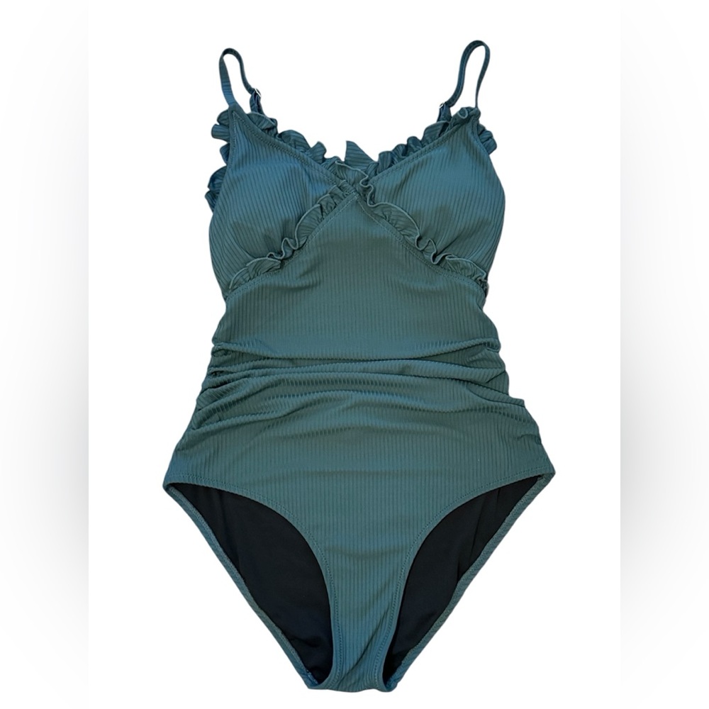 Pink Blush Green Ruffle Maternity Bathing Suit size small